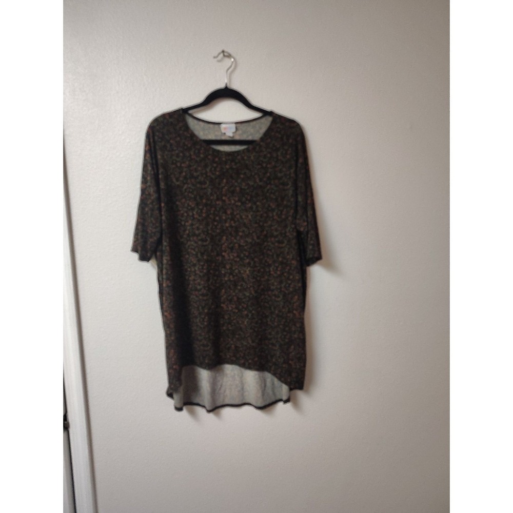 LuLaRoe Irma Tunic Top Womens‎ Large Floral High Low Elbow Sleeve Black Orange